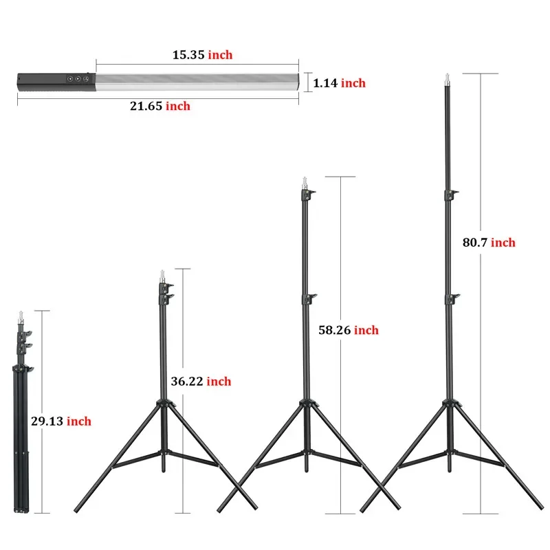 1000lm IR Control 36 colors led video light wand LUXCEO Q508A with 2.1m 80.7 inch stand tripod & head for photogtaphic lighting