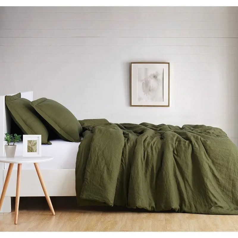 

Flax Linen Olive Green King 3-Piece Duvet Set