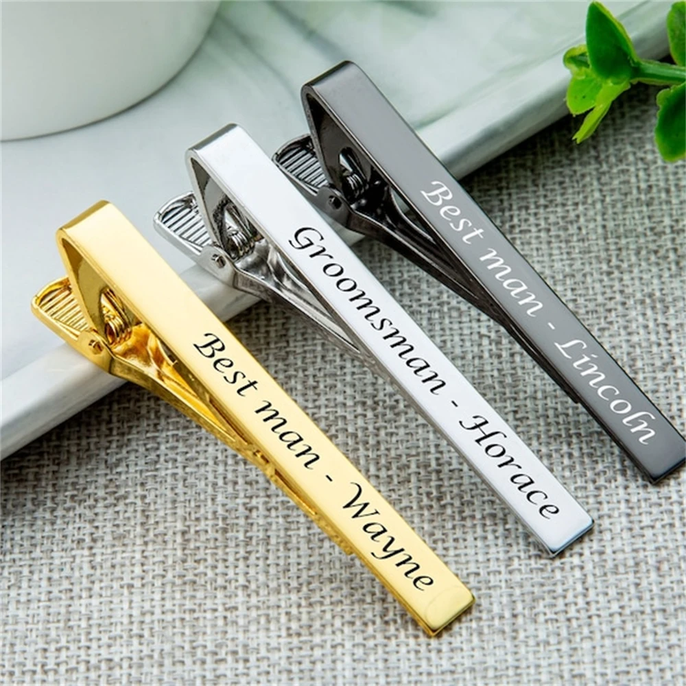 

New Stainless Steel Tie Clip Bar Brooch For Men Custom Name Tie Clips Christmas Jewelry DIY Engraved LOGO Suit Accessories Gift