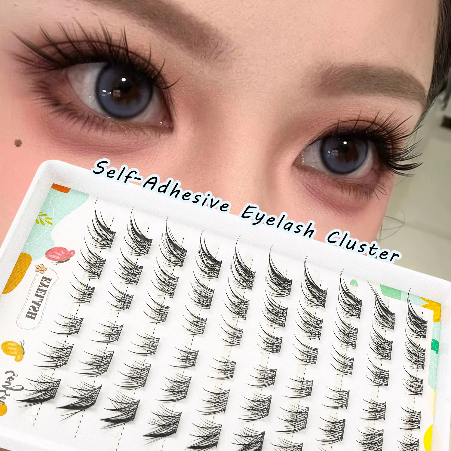 60Pcs Self-Adhesive Eyelash Cluster Idol Single Cluster DIY Girl Group Eyelash Natural Trilogy Manga Glue Free Fake Eyelashes