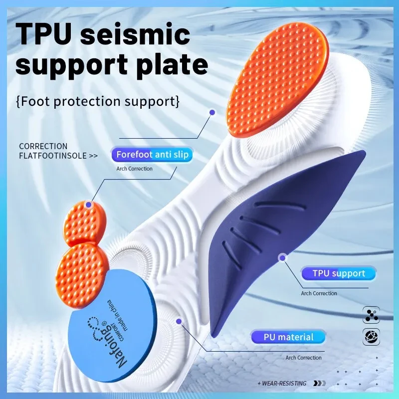 Sport Insoles for Shoes Sole Shock Absorption Deodorant Breathable Cushion Running Insoles for Feet Man Women Orthopedic Insoles