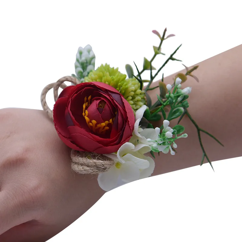 Blauwe Kunstmatige Roze Bloemen Pols Corsage Bruidsmeisje Huwelijksfeest Huwelijk Accessoires Novia