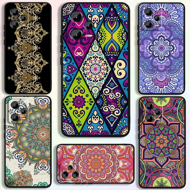 

Mandala Flowers Beautiful Art For Xiaomi Redmi Note 13 12R 12 12S Turbo 11 11T 11S 10 10S Pro Plus 5G Black Soft Phone Case
