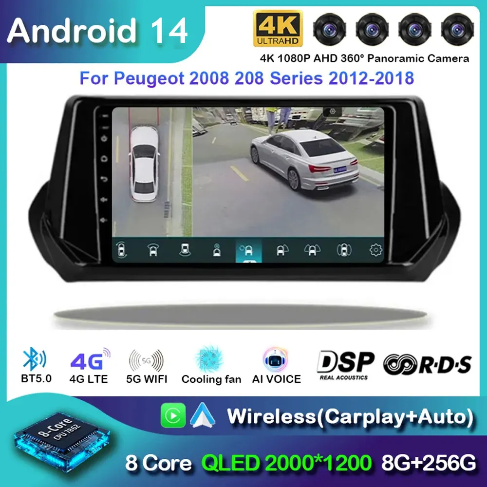 Android 14 Carplay Auto For Peugeot 2008 208 2019 2020 2021 2022 Car Radio Multimedia Video Player Navigation GPS No 2Din 2 Din