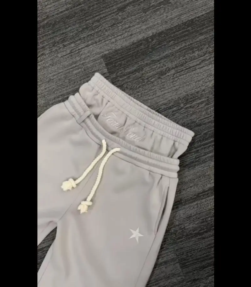 Trendy brand high-quality embroidery men's sweatpants, high street trousers, double waistband, loose drawstring women's wide-leg