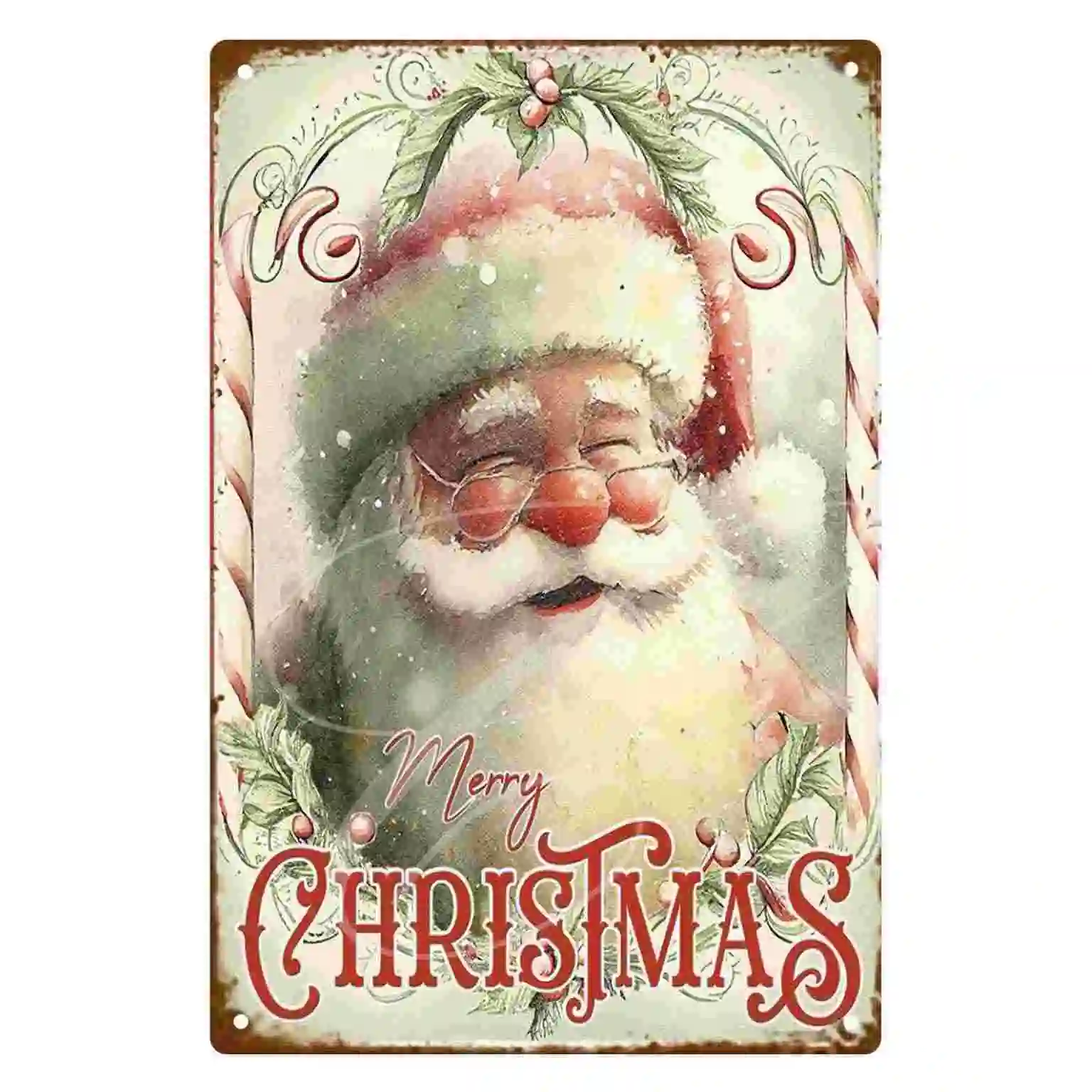 2D FLAT 1pc Merry Christmas Santa Claus Watercolor Metal Wall Sign Decoration for Home Cafe Garage Bedroom Porch And Garden