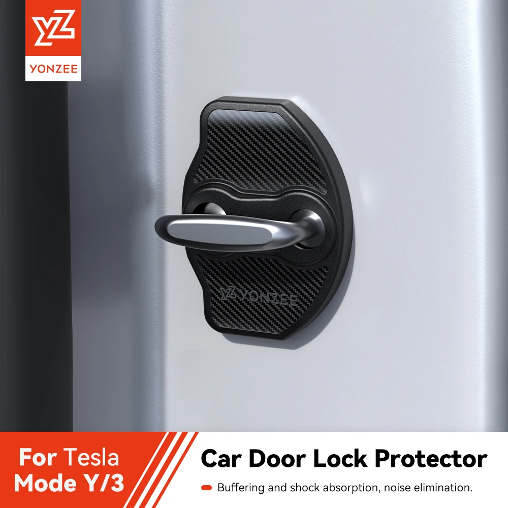 YZ For Tesla 3/Y Car Door Shock Absorber Easy to Assemble Car Door Lock Protector imitation carbon fiber Car Door Accessries