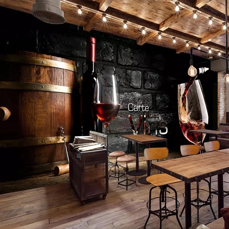 Custom 3D Wallpaper European Retro Red Wine Brick Western Restaurant Bar Winery Mural Living room sofa TV background bedroom 8d