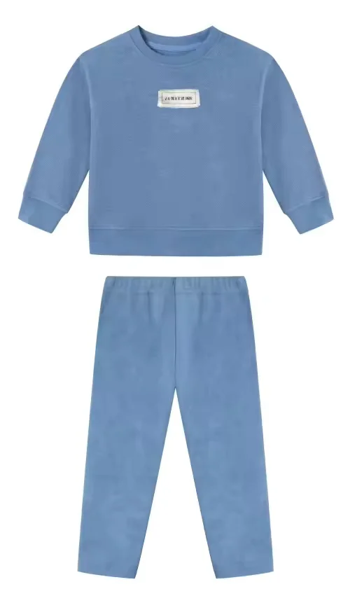 Spring Tie-dyed Blue Clothes Baby Boys Girls Cotton Sweatshirts Top Solid Color Classic Pants 2 Piece Set  For