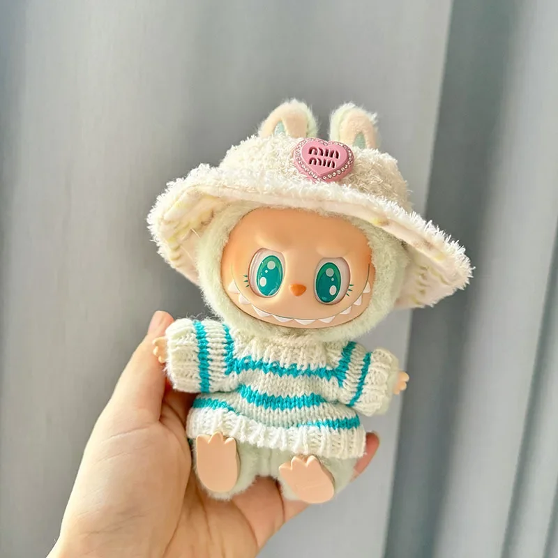 Mini Doll'S Clothes Outfit Accessories For Korea Labubu V1 V2 Idol sitting party pink and white striped sweater cup Clothing