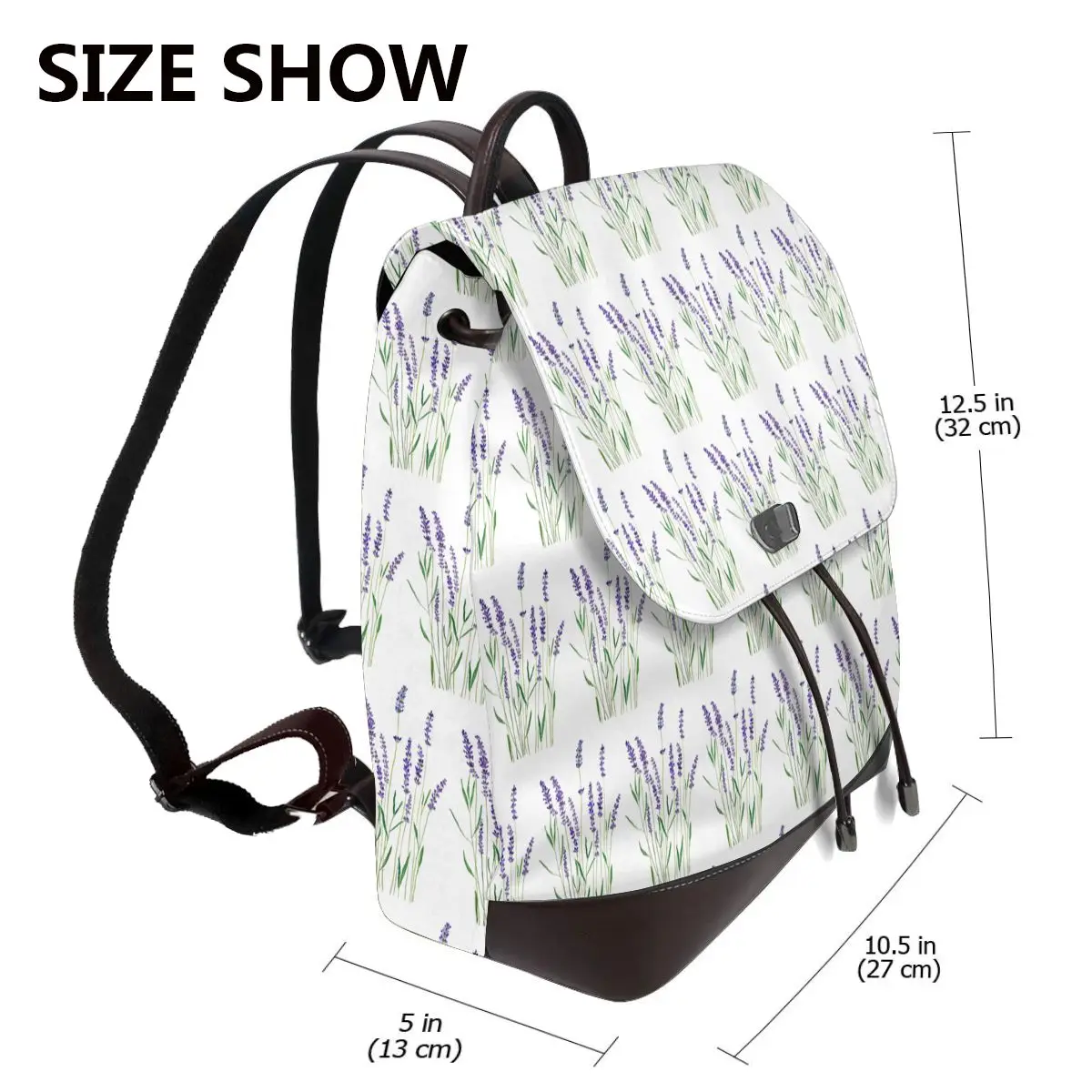 Hand Painted Purple Lavender Bookbag School Student Bags Hiking Travel Daypack for Women Fashion Derma Backpack