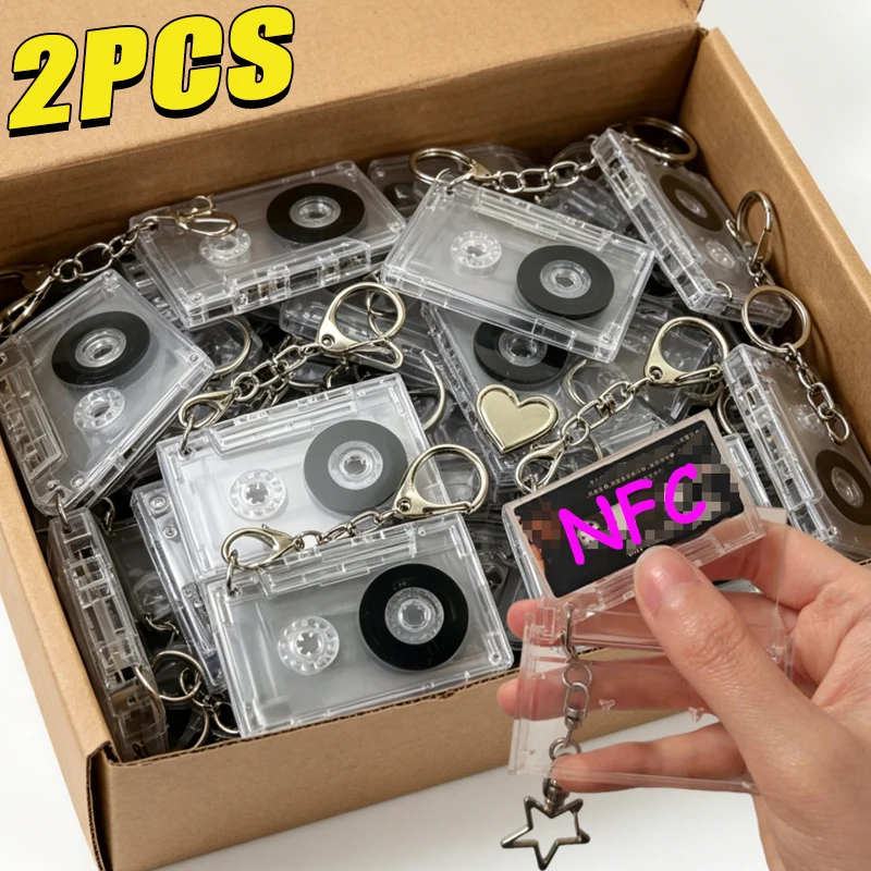 1/2pcs Retro Mini Cassette Box NFC Induction Card Box Keychain Music Pendant DIY Jewelry Cassette Small Pendant