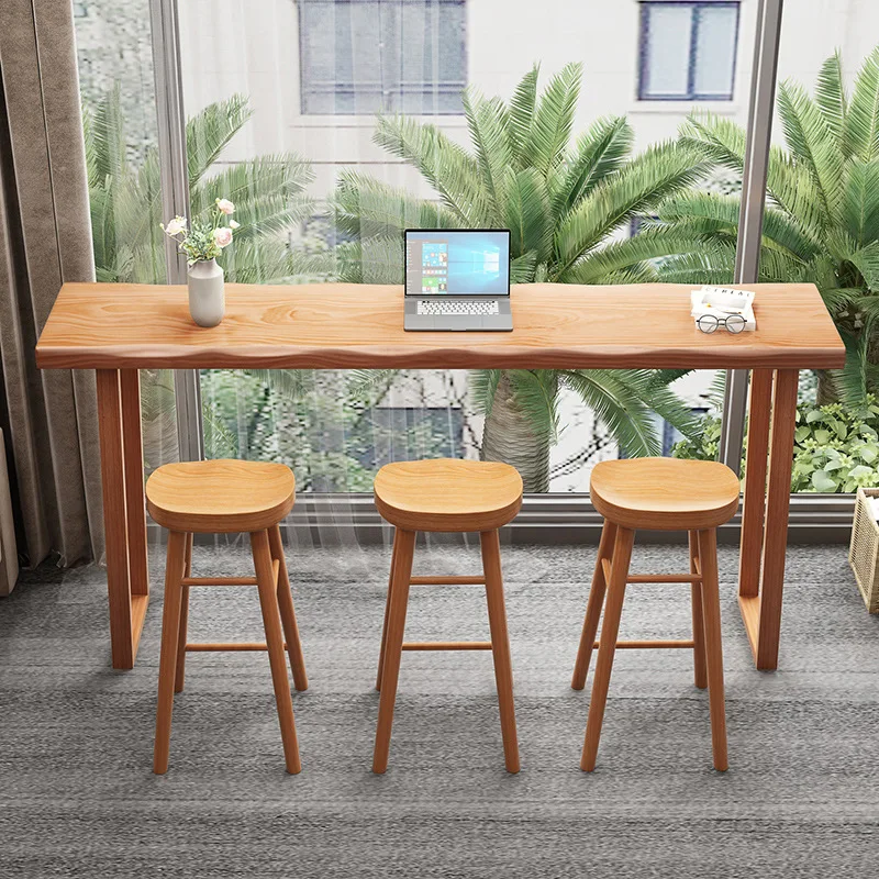 Solid wood bar table high table against the wall long table and chair combination