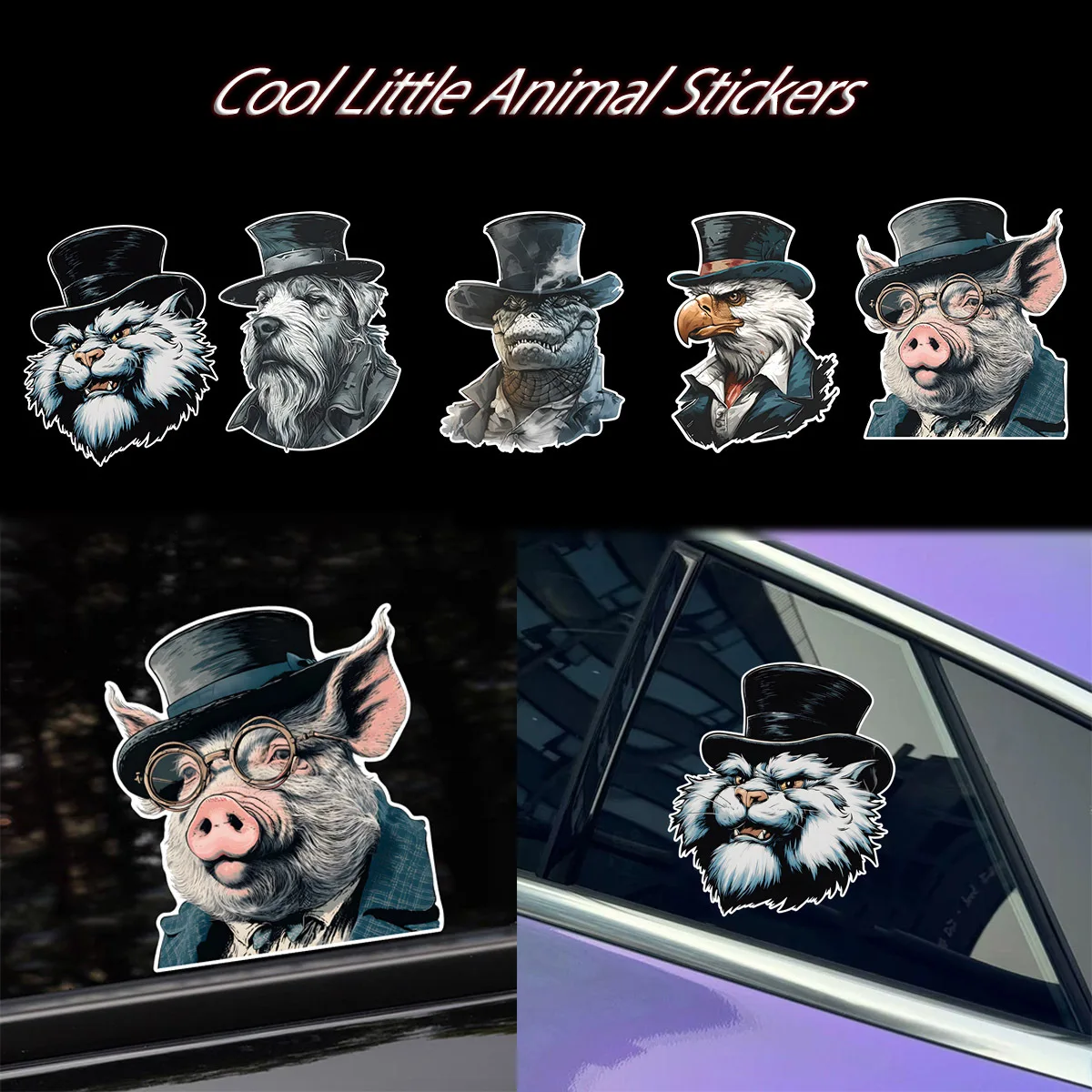 Cool Gentleman Animal Sticker,Retro Suit Cat Dog Vinyl Car Decal with Hat Design for Window,Body Vintage Decor