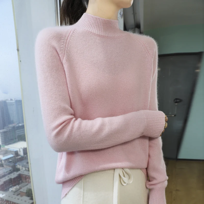 Women's autumn and winter new merino wool cashmere sweater padded turtleneck pullover casual fashion knitted thermal top