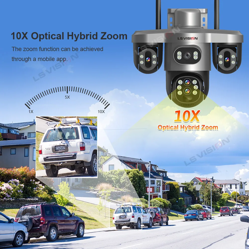 LS VISION 20MP 4G Solar Camera 4 Lens 3 Screens 10X Optical Zoom Outdoor Wireless Security Cameras Auto Tracking CCTV V380 Pro
