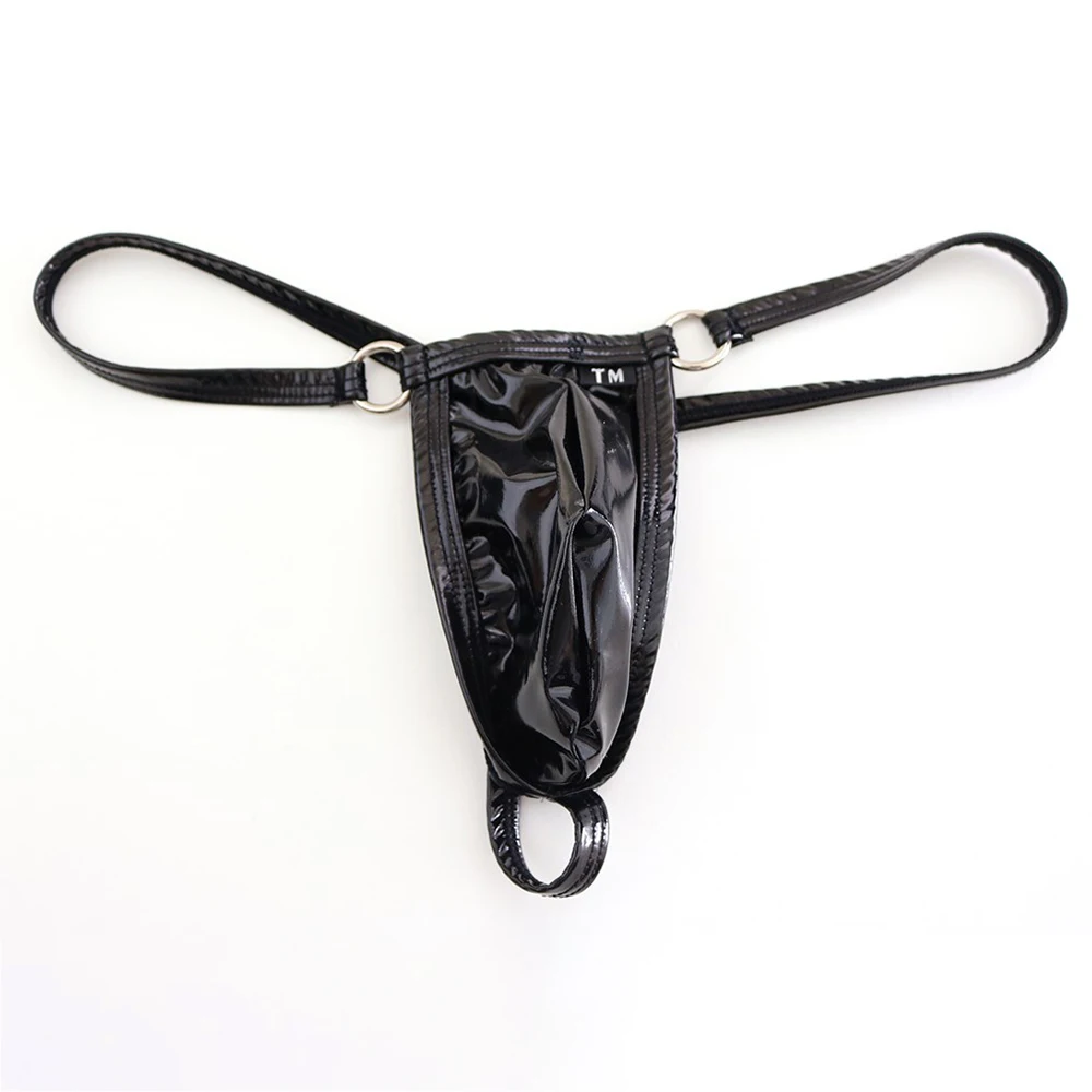 

1pc Men's G-Strings Lingerie Underwear T-Back Bikini Briefs Sexy Thongs Low Rise PU Leather U-convex Pouch Man Panties