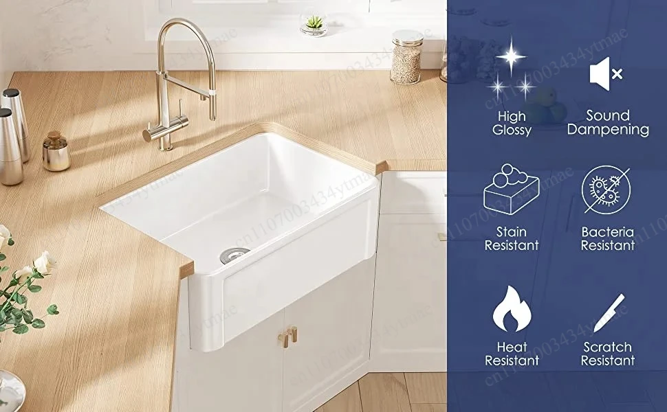 Heat Resistant Apron Front Single Sink Rectangular Wash Basin Easy To Clean For Kitchen & Bathroom