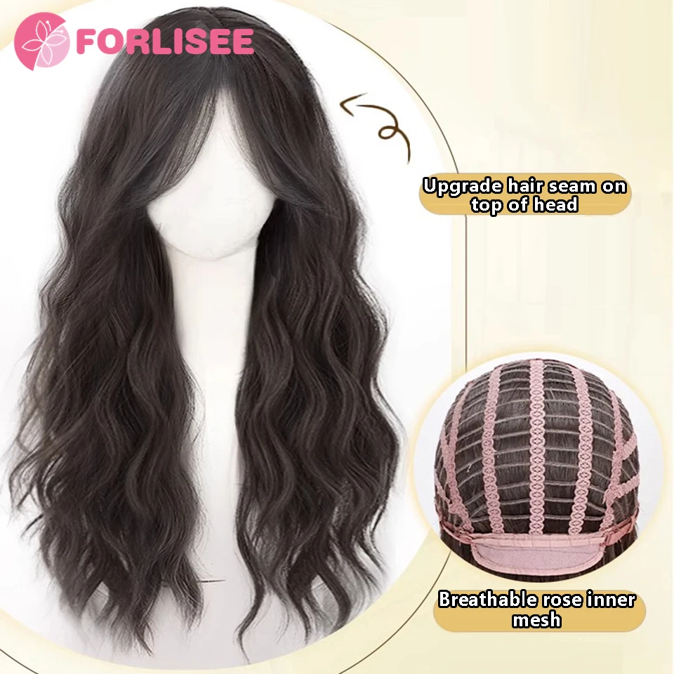 FORLISEE 25-inch Long Curly Synthetic Autumn And Winter Atmosphere Mid-water Wavy Curly Chemical Fiber Heat-resistant Wig