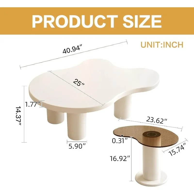 Modern Nesting Coffee Table Set of 2 Irregular Cloud Shape Cream White Center Table Space Saving eAccent Tables for Living Room