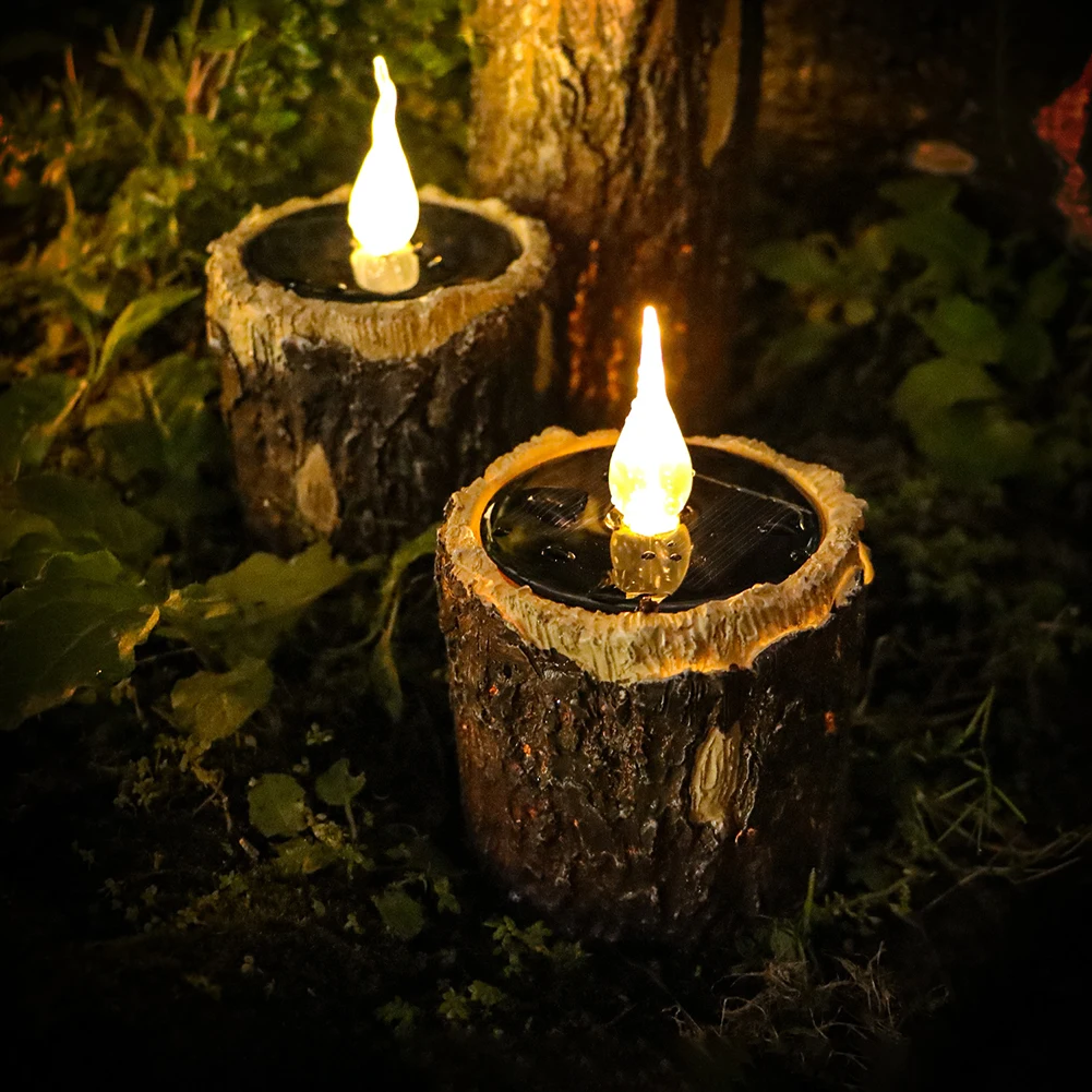 Luz de tocón para patio, luces solares de paisaje al aire libre, luces decorativas de jardín, luz de camino para decoración de patio