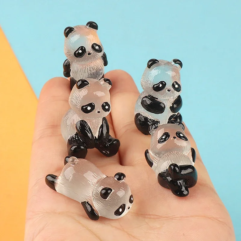 5Pcs/Set Luminous Panda Decorations Mini Figurines Miniature Pandas Micro Landscape Ornament DIY Handmade Glowing in Dark Decor