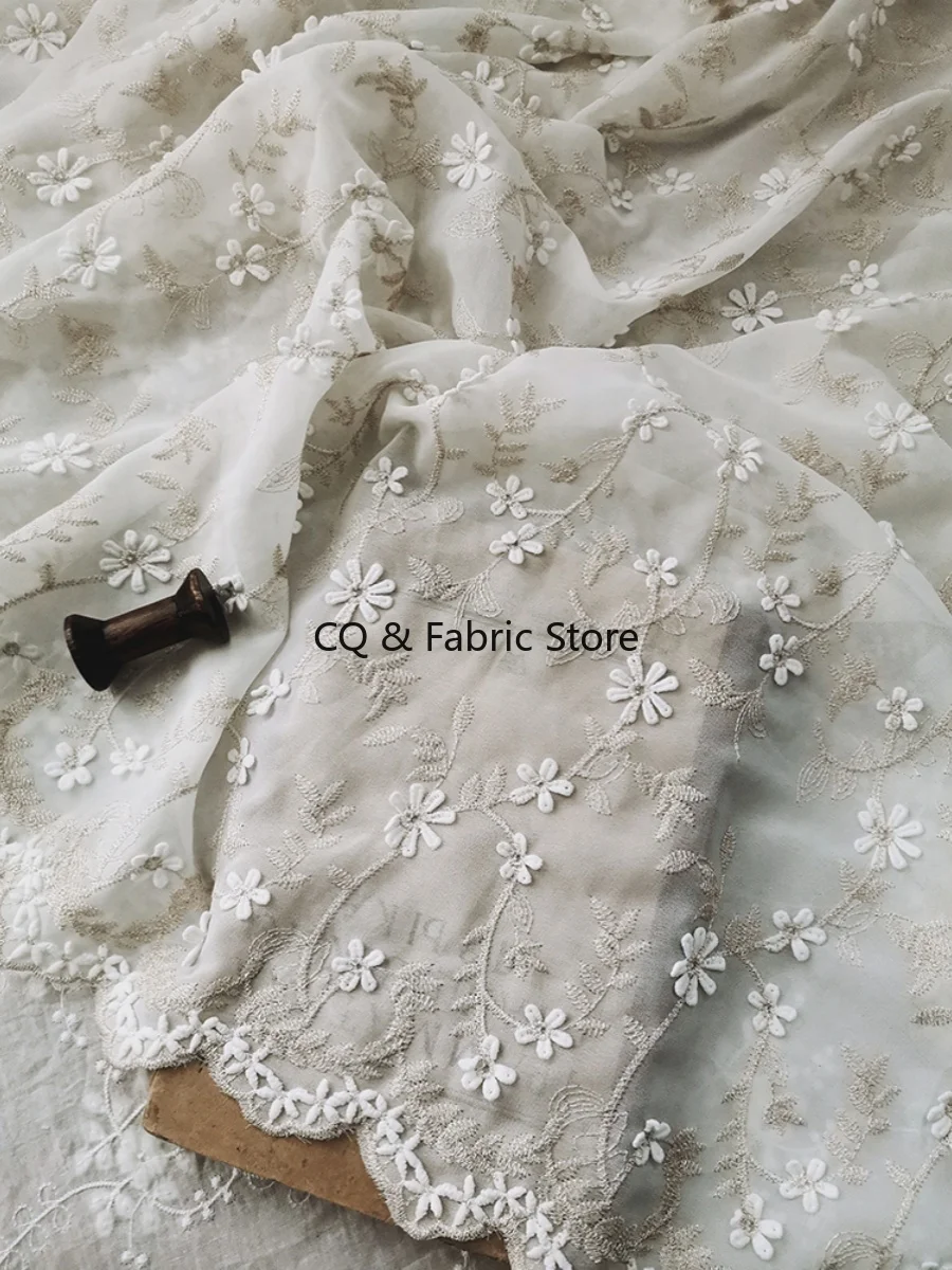 Premium Quality Lilac Chiffon Lace Fabric with 3D Floral Embroidery for Home Decor and DIY Crafting Sewing Accessories