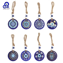 Lucky Eye Paint Flower Glass Keychain Turkish Evil Eye Tree House Colorful Pattern Wall Hanging Car keyring Gifts