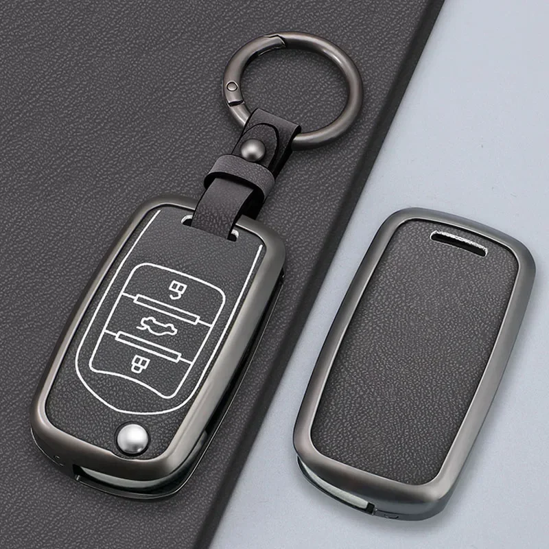 Для Baojun 310 510 560 630 730 из сплава, кожаный автомобильный складной флип-чехол с 3 кнопками, чехол для ключей, брелок, сумка, держатель, брелок, протектор