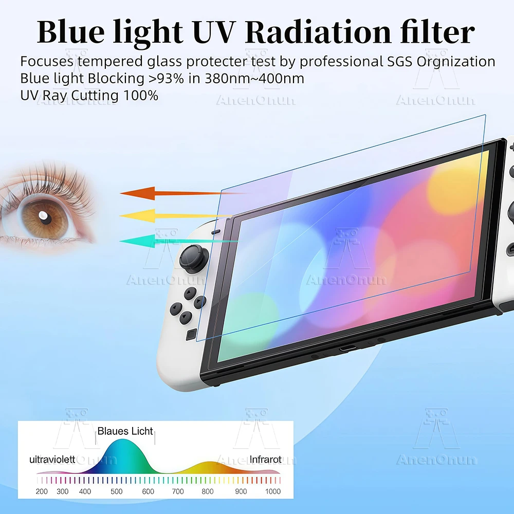 Ultra HD Anti-Blue Light Tempered Glass for Switch OLED Shatterproof Anti-Scratch Anti-Fingerprint 9H Hardness Screen Protector
