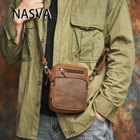 NASVA Genuine Leather Men's Shoulder Bag Retro Small Satchel Large Capacity Waist Bag Mobile Phone Bag Crossbody Bag