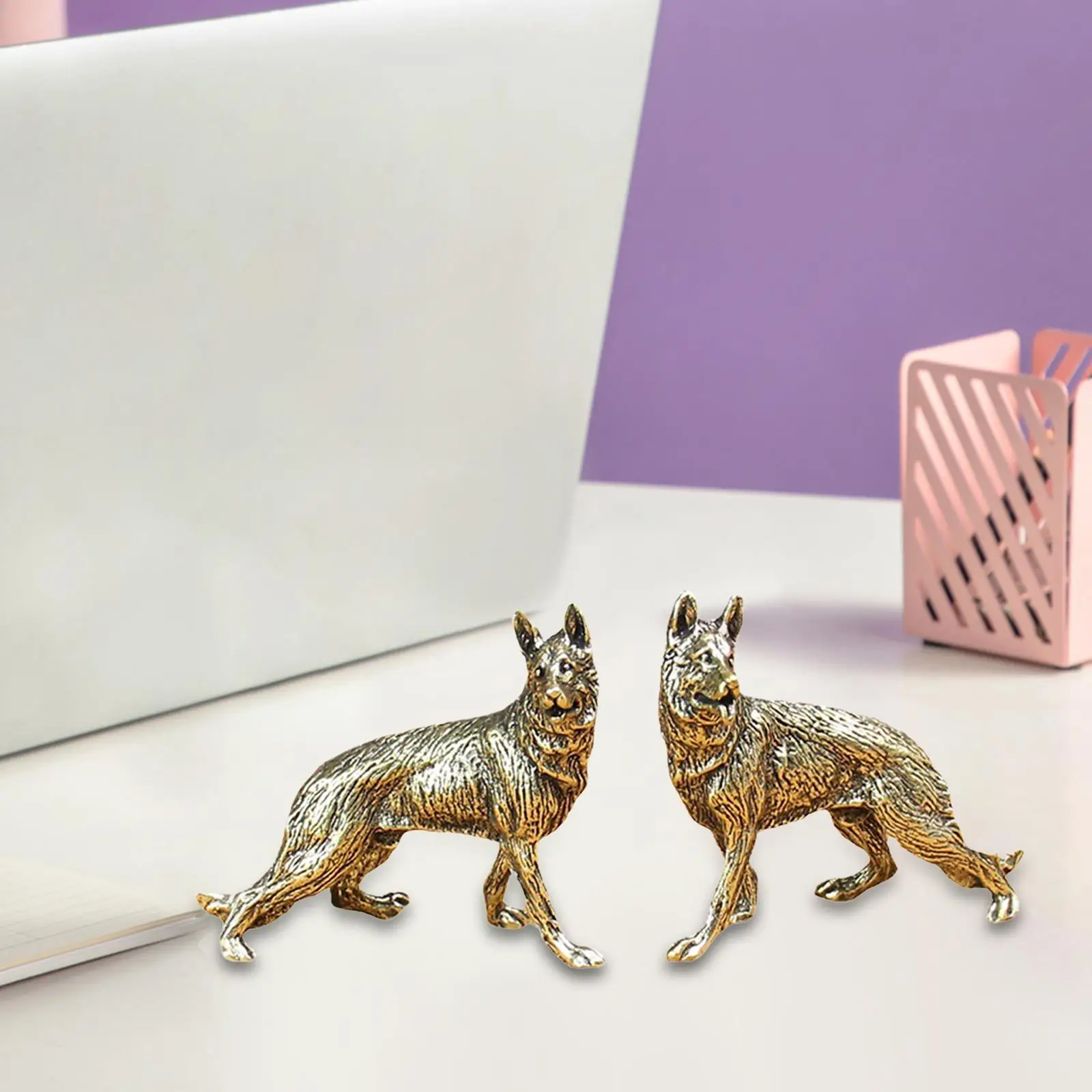 Brass Dog Figurine Animal Sculpture Decor Animals Brass Decor German Shepherd Figurine for Book Shelf Desktop Bedroom Hotel Home