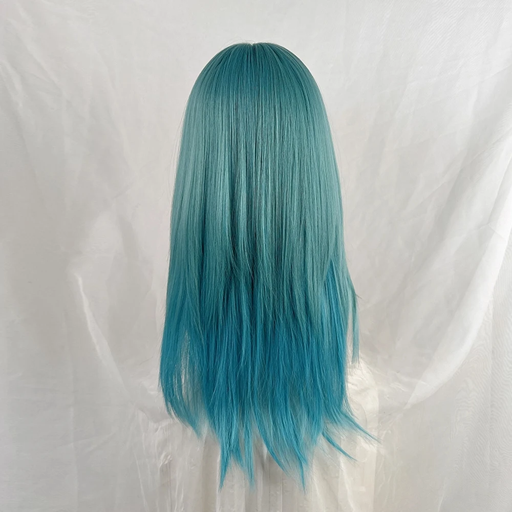 Ombre Green Layered Synthetic Long Wigs with Bangs Lolita Cosplay Fluffy Women Wig Heat Resistant for Daily Party