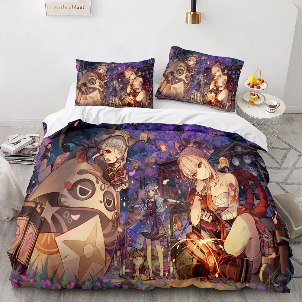 

3D Game Genshin Impact Bedding Set Kamisato Ayaka Bed Linen Girls Boys Teens Single Double Twin Queen King Size Men Duvet Cover