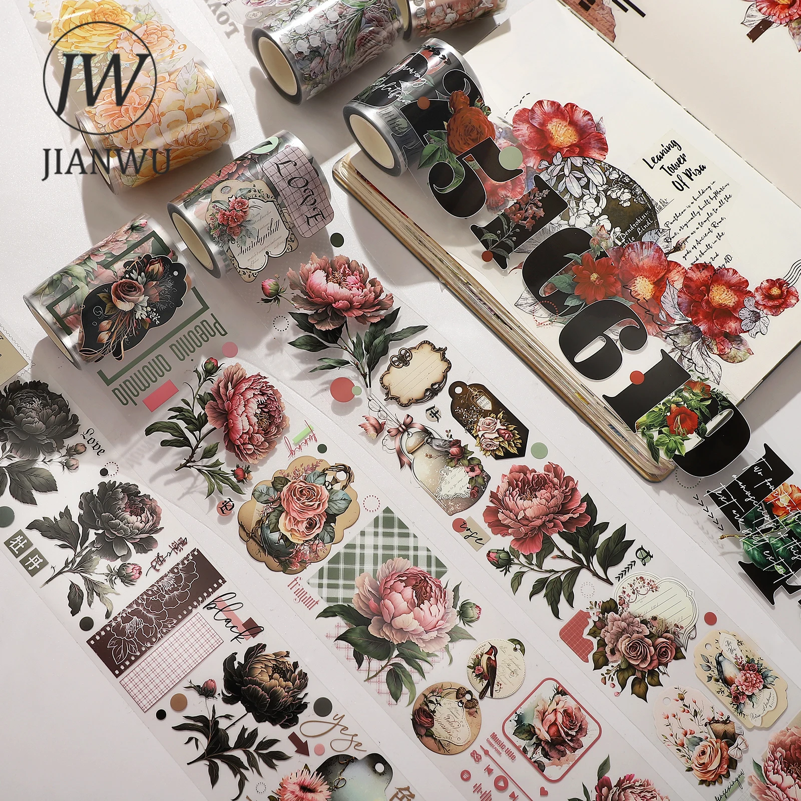 JIANWU 500cm/Roll Time Is Like A Flower Series Vintage Floral Landscape Decor PET Tape Creative DIY Journal Collage Stationery