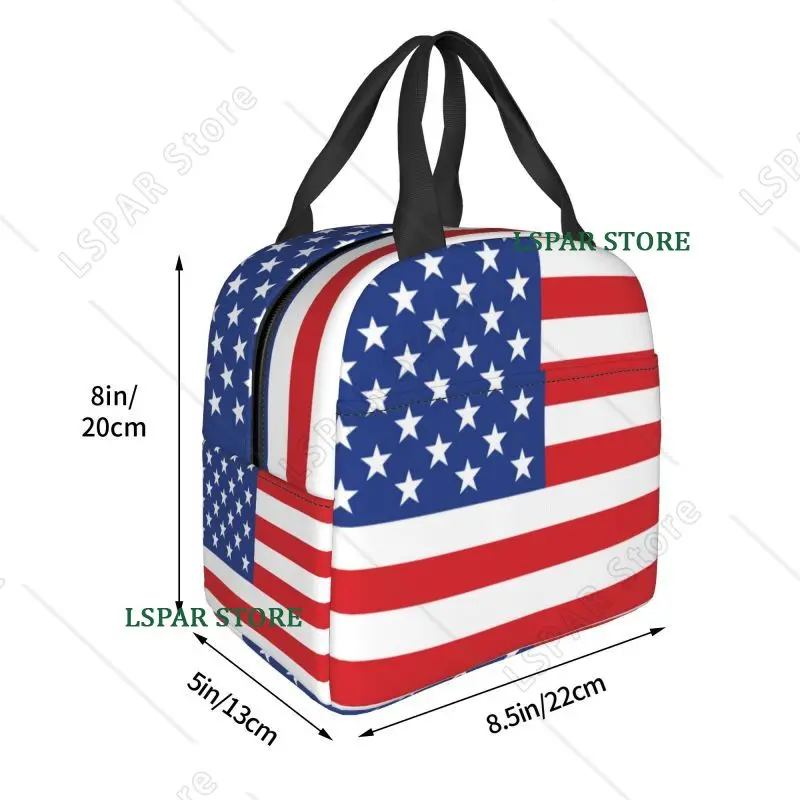 USA American Flag Thermal Insulated Lunch Bags Women United States US Stars Portable Lunch for Camping Travel Food Box