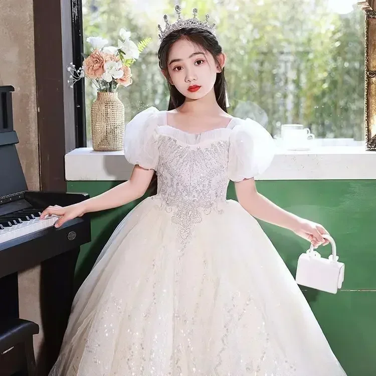 Children's princess dress spring new style simple fluffy dress for girls flower girl wedding little girl piano