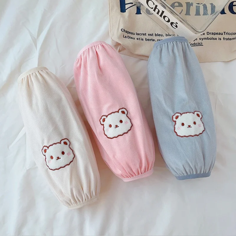 Korean Style Little Bear Winter Fleece Arm Cover Warm Anti-Slip Anti-fouling Protective Arm Sleeves for Women