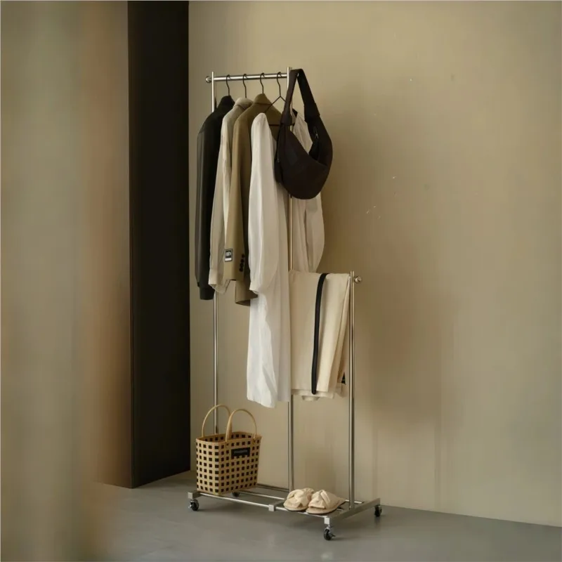 MOMO Stainless Steel Coat Rack Simple Modern Hanger Household Floor-standing Storage Rack Living Room Bedroom Clothes Hanger