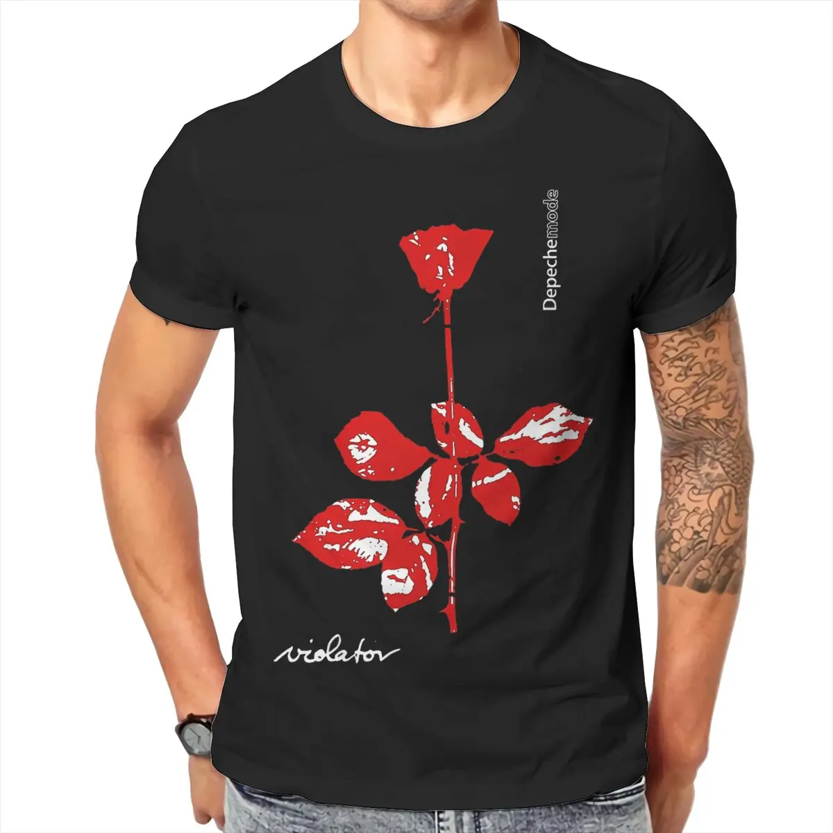 Tops 100% Cotton Fun Fashion Red Flower Depeche Cool Mode Men's and women's T-shirts  O neck short sleeved Tshirt