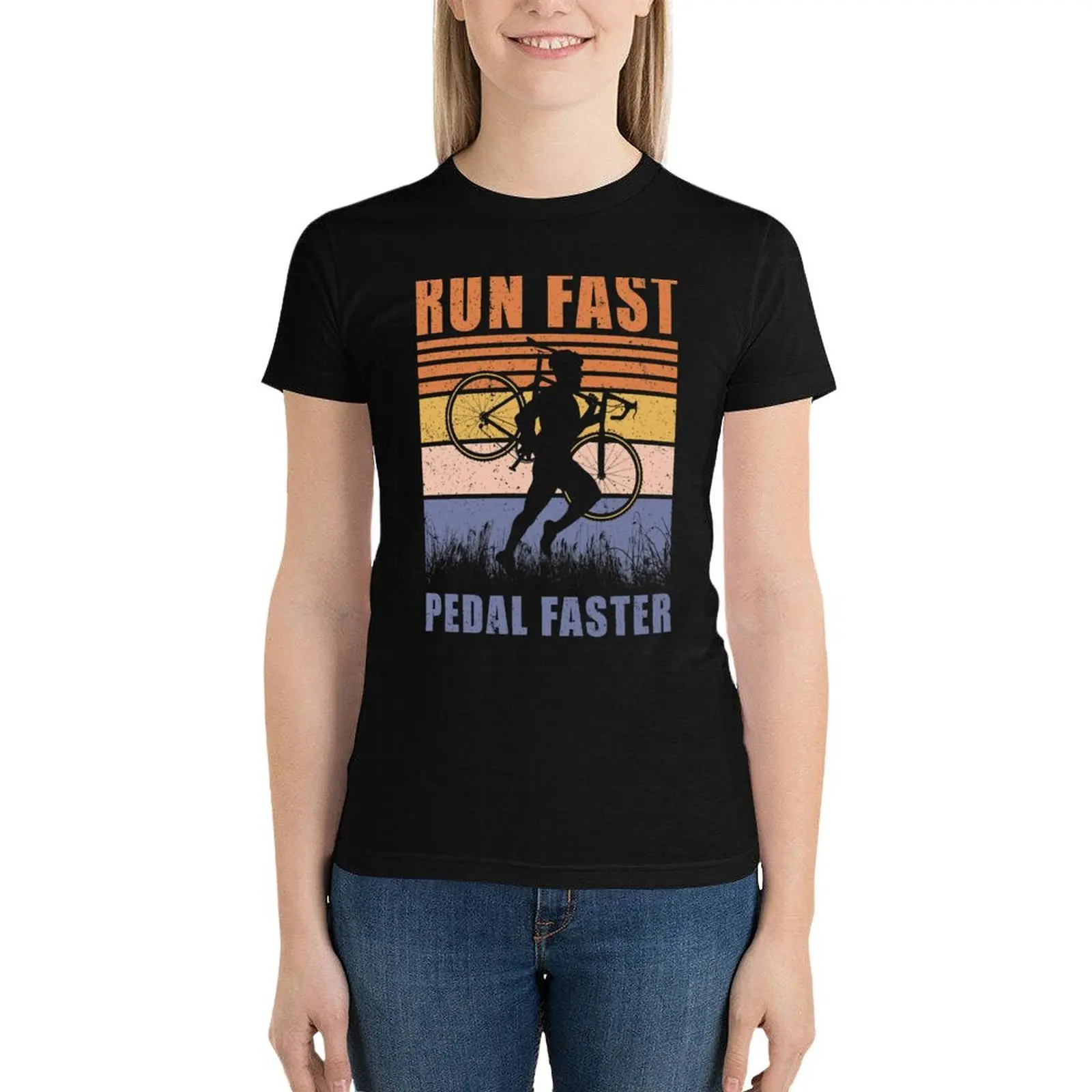 Cyclocross Run Fast Pedal Faster Gravel Bicycle Cyclist camiseta de regalo, ropa femenina, camisas ajustadas para mujer