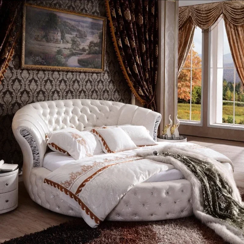 

Princess Soft Luxury Double Bed Modern Leather White Girls Adults Round Bed King Size Letto Matrimoniale Bedroom Furniture