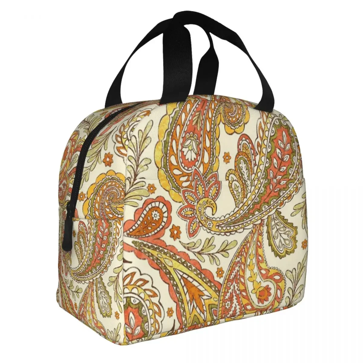 Fall Paisley Pattern Lunch Bags Portable Insulated Oxford Cooler Bag Thermal Picnic Travel Lunch Box for Women Girl