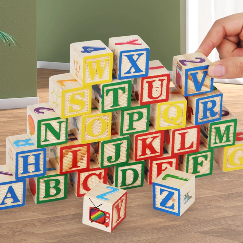 ABC Wooden Building Blocks 27 Pcs Alphabet & Number Stacking Blocks ABC Learning Baby Blocks for Boys Girls Kids Gifts