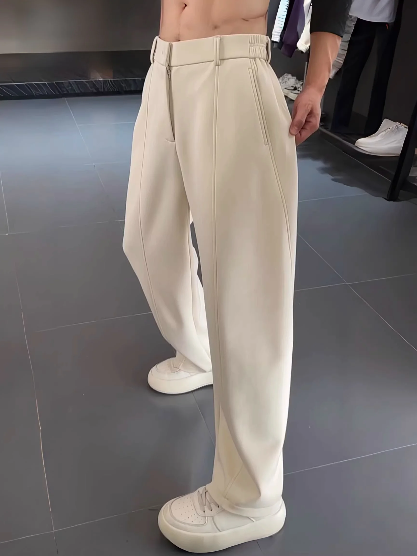 

High-End Men's Fleece Lined Thickened Casual Pants Knife Straight Leg Drapey Winter Fashionable Cotton Blend Trousers