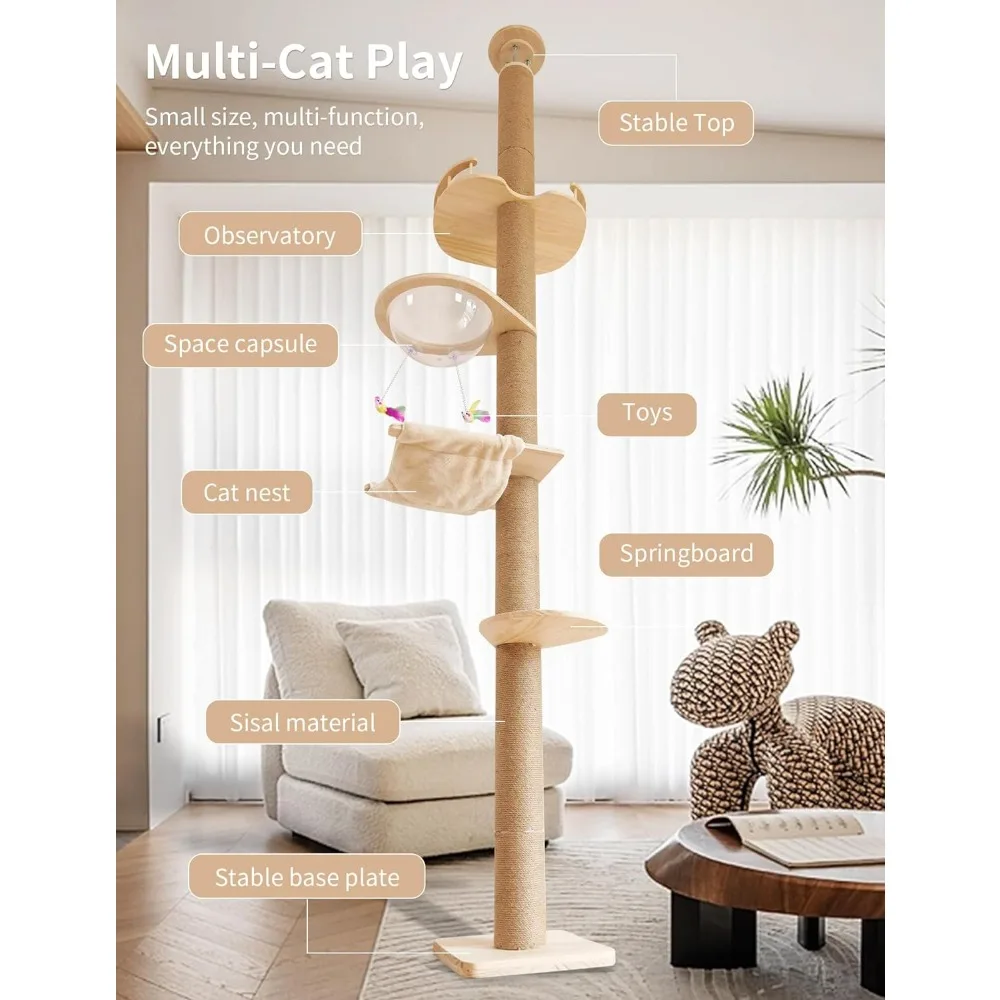 Imagem -03 - Sisal Rope Cat Scratcher Cat Tree Scratching Post do Chão ao Teto Todas as Torres Pet Altura de 54 52118 em Natural