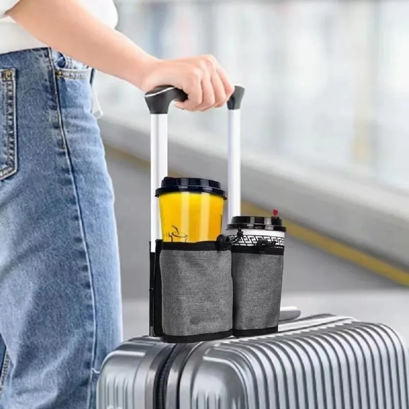 Travel Luggage Cup Holder Durable Free Hand Suitcase Drink Bag Travel Milk Tea Coffee Mugs Holder Fits All Suitcase Handles
