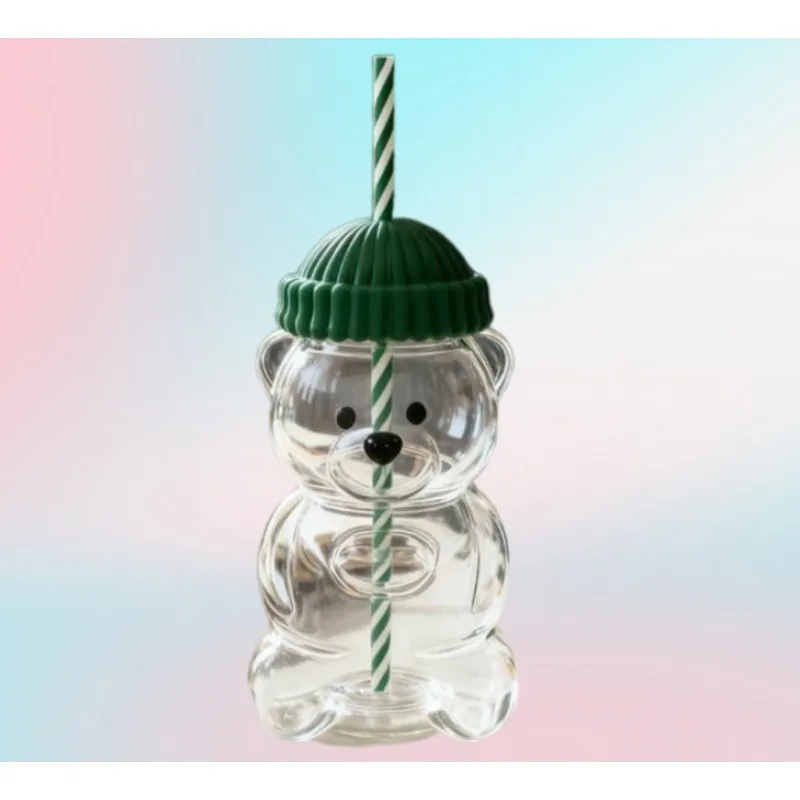 Новая стеклянная чашка с медведем и крышками и соломинками, милые чашки-непроливайки на 500 мл для кофе, пива, вина, чая, коктейлей, смузи