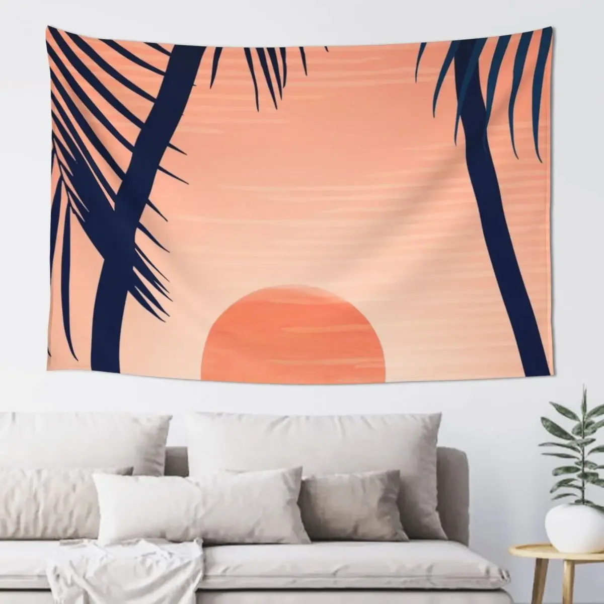

Sunset Palms Landscape Illustration Tapestry House Decorations Tapete For The Wall Room Decor Custom Tapestry