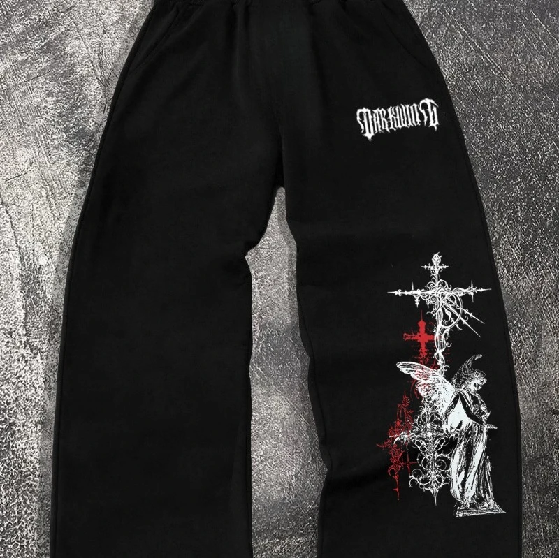 

Осень/зима создание готический ангел темный стиль мужские повседневные спортивные свободные прямые брюки, осенняя новая коллекция